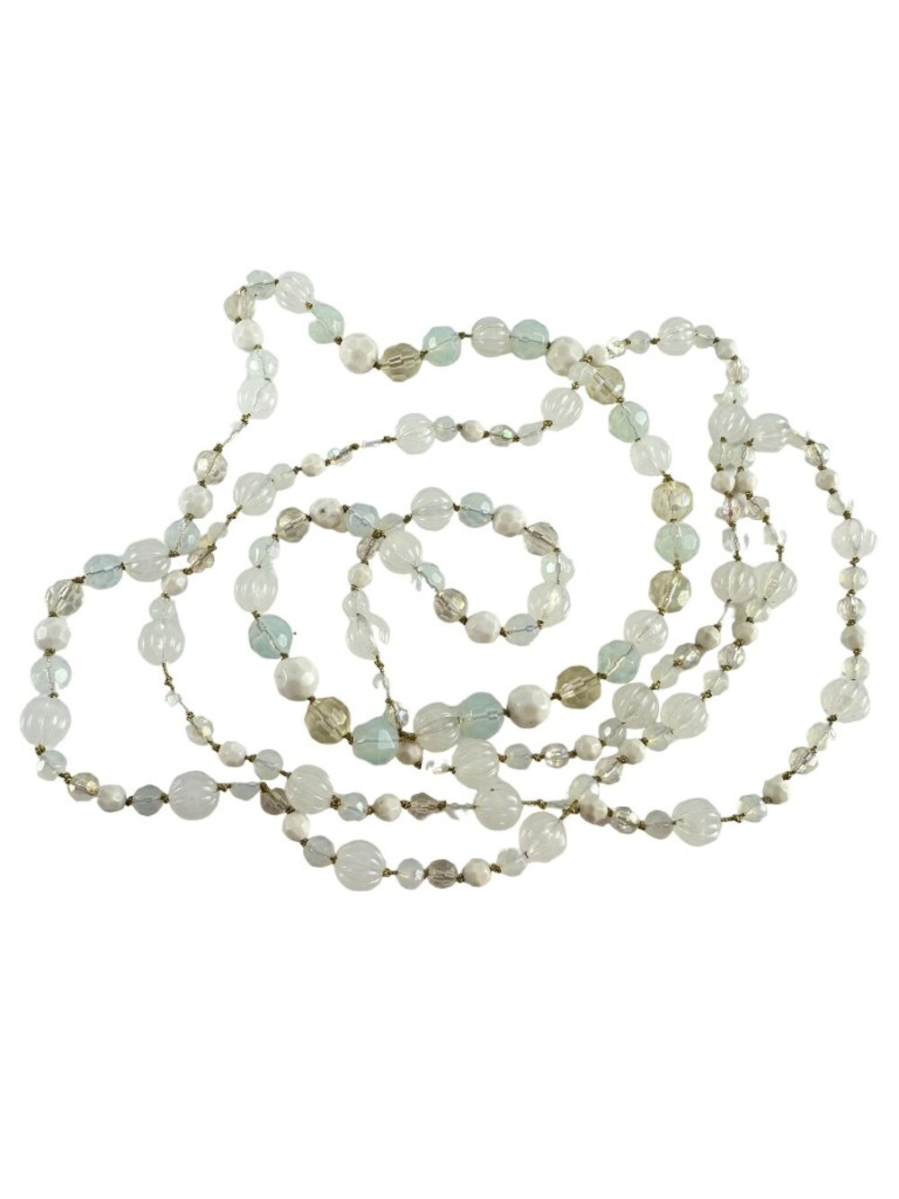 Extra Long 60" Vintage Necklace Resin Beads Opalescent & Sea Mist